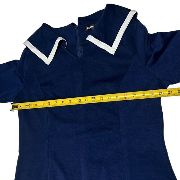 Rephyllis Navy Blue Mini Sheath Dress 1/2 Half Sleeve White Collar Bodycon - Picture 5 of 7